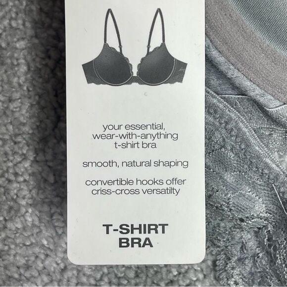 DKNY T-Shirt Bra 34A Gray Push-Up Back Closure Convertible Padded Lace - Picture 11 of 11